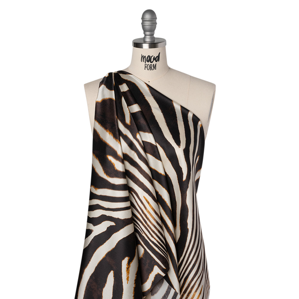 Silk Charmeuse Print 16MM, Made in Italy - Brown and Cream Animal Stripes - Folded Silk Charmeuse Print 16MM, Made in Italy - Brown and Cream Animal Stripes - Folded