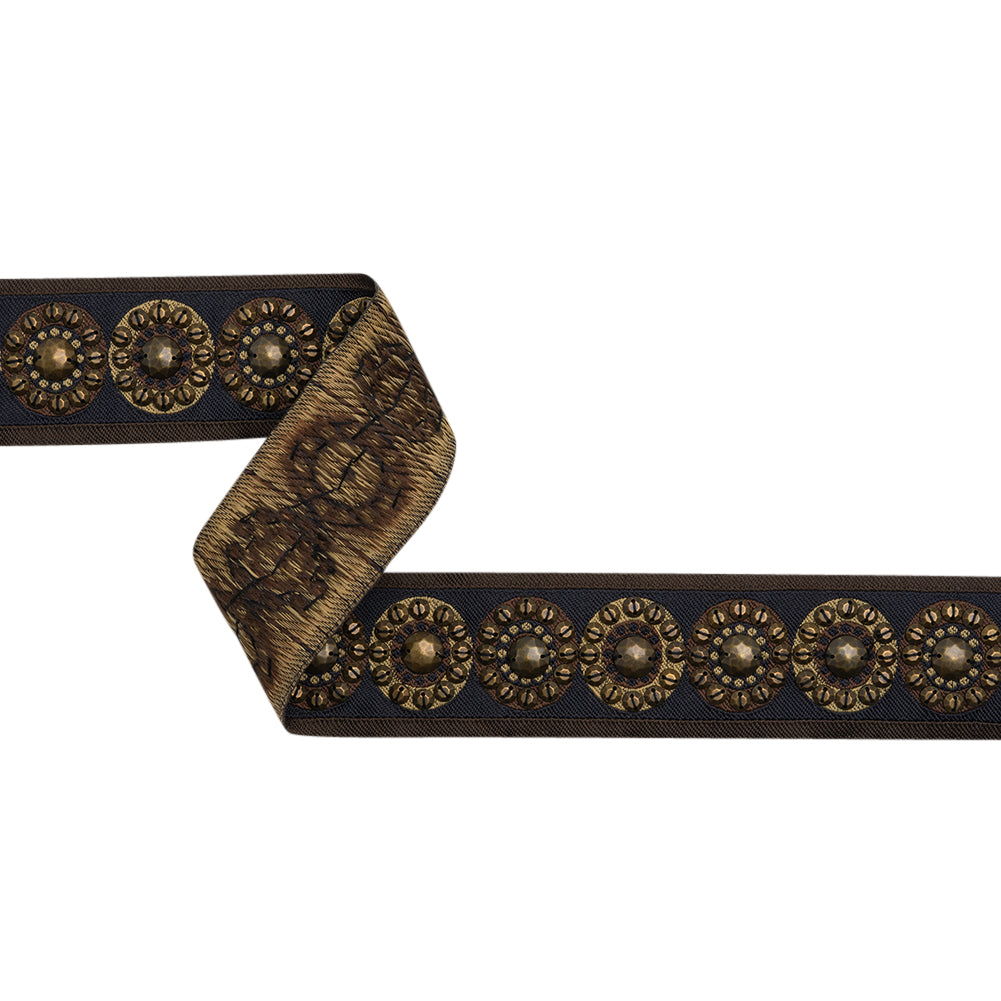 Yaya Han Beaded Jacquard Ribbon Trim - Nairobi Black, Brown and Antique Gold Circles, 1.875" - Cosplay Collection Yaya Han Beaded Jacquard Ribbon Trim - Nairobi Black, Brown and Antique Gold Circles, 1.875" - Cosplay Collection