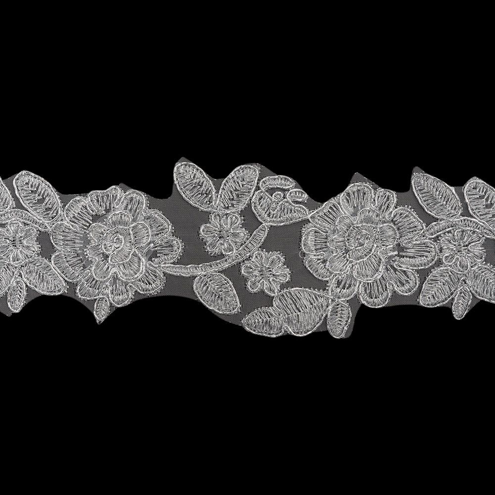 Yaya Han Metallic Corded Embroidered Lace Trim - Silver Fae Floral Vine, 2.5" - Cosplay Collection - Folded Yaya Han Metallic Corded Embroidered Lace Trim - Silver Fae Floral Vine, 2.5" - Cosplay Collection - Folded
