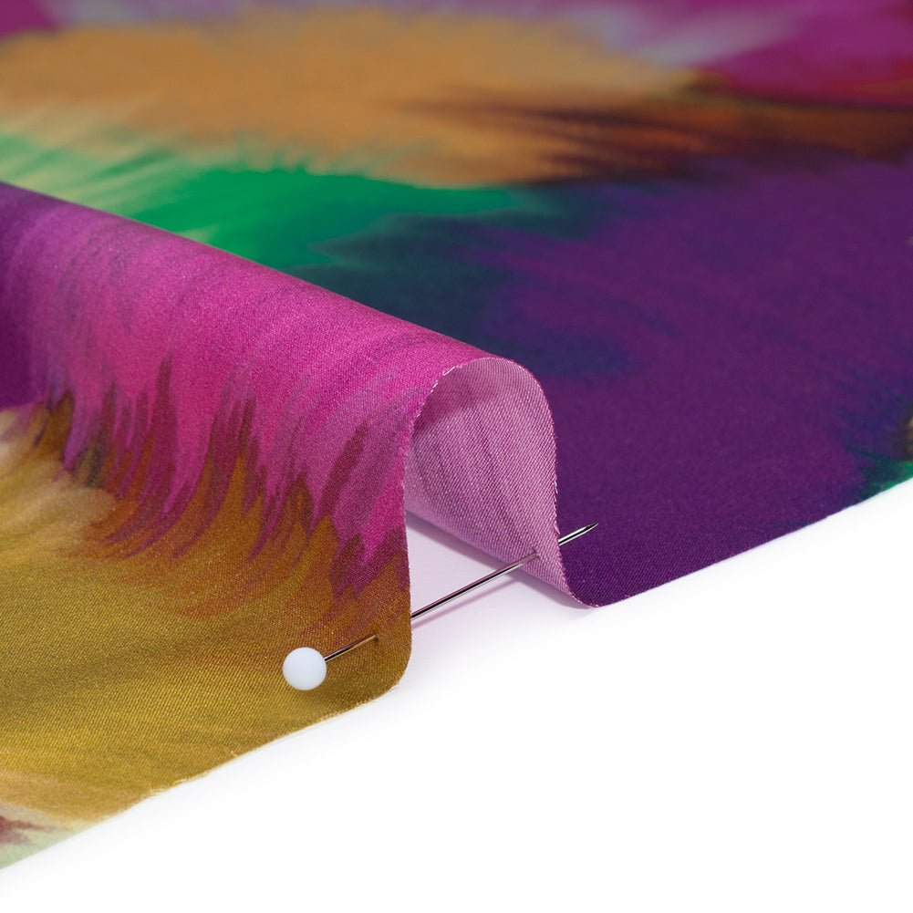Silk Charmeuse Print 16MM, Made in Italy - Fuchsia, Ochre and Blue Painted Bursts Full Silk Charmeuse Print 16MM, Made in Italy - Fuchsia, Ochre and Blue Painted Bursts Full