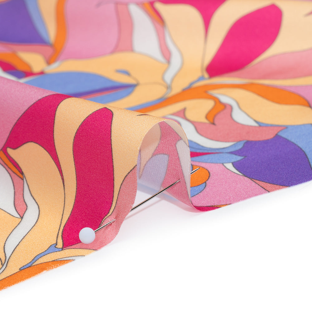 Silk Charmeuse Print 16MM, Made in Italy - Pink, Purple and Pastel Yellow Retro Lily Florals - Full - Image 4 of 6 Silk Charmeuse Print 16MM, Made in Italy - Pink, Purple and Pastel Yellow Retro Lily Florals - Full - Image 4 of 6