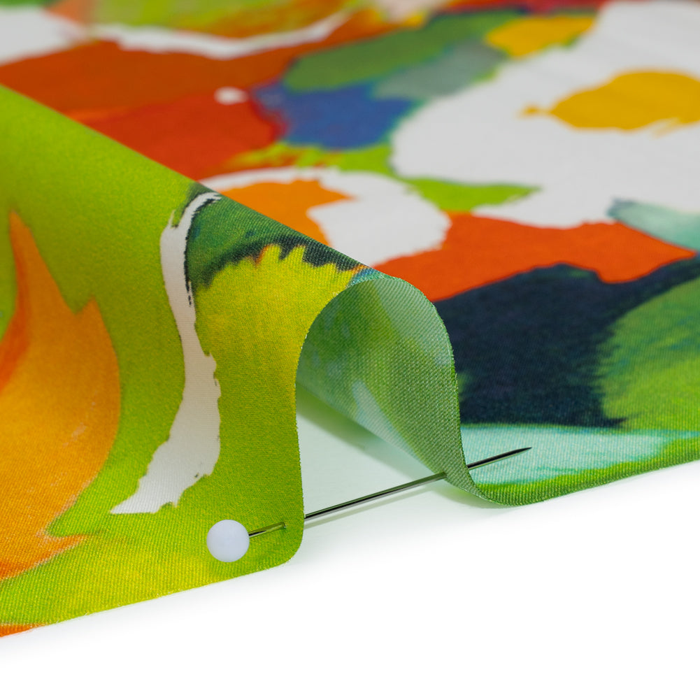 Silk Charmeuse Print 16MM, Made in Italy - Orange, Lime Green and Blue Painterly Abstract - Full - Image 4 of 6 Silk Charmeuse Print 16MM, Made in Italy - Orange, Lime Green and Blue Painterly Abstract - Full - Image 4 of 6