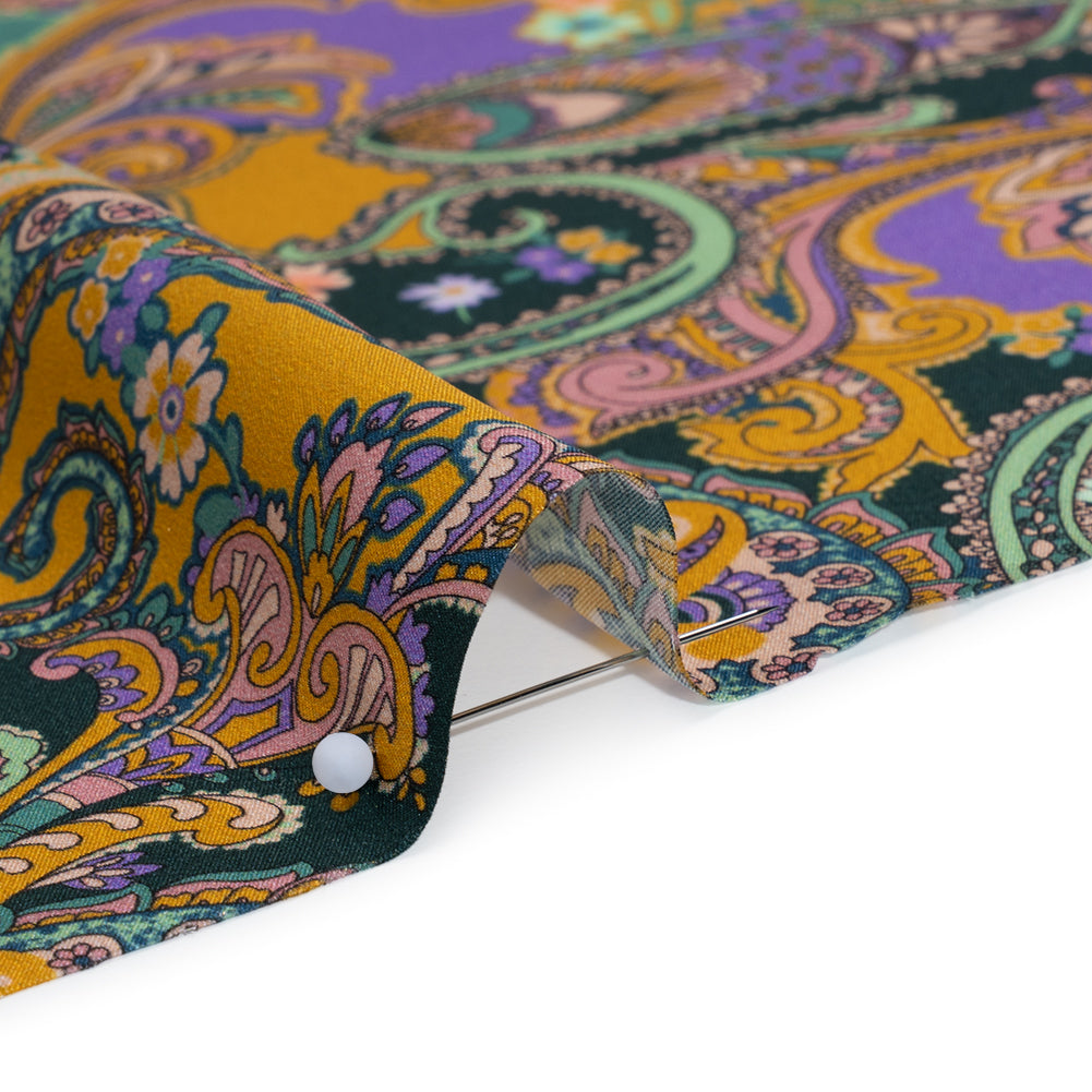 Silk Charmeuse Print 16MM, Made in Italy - Marigold Yellow, Light Purple and Mint Green Fancy Paisley - Full - Image 4 of 6 Silk Charmeuse Print 16MM, Made in Italy - Marigold Yellow, Light Purple and Mint Green Fancy Paisley - Full - Image 4 of 6
