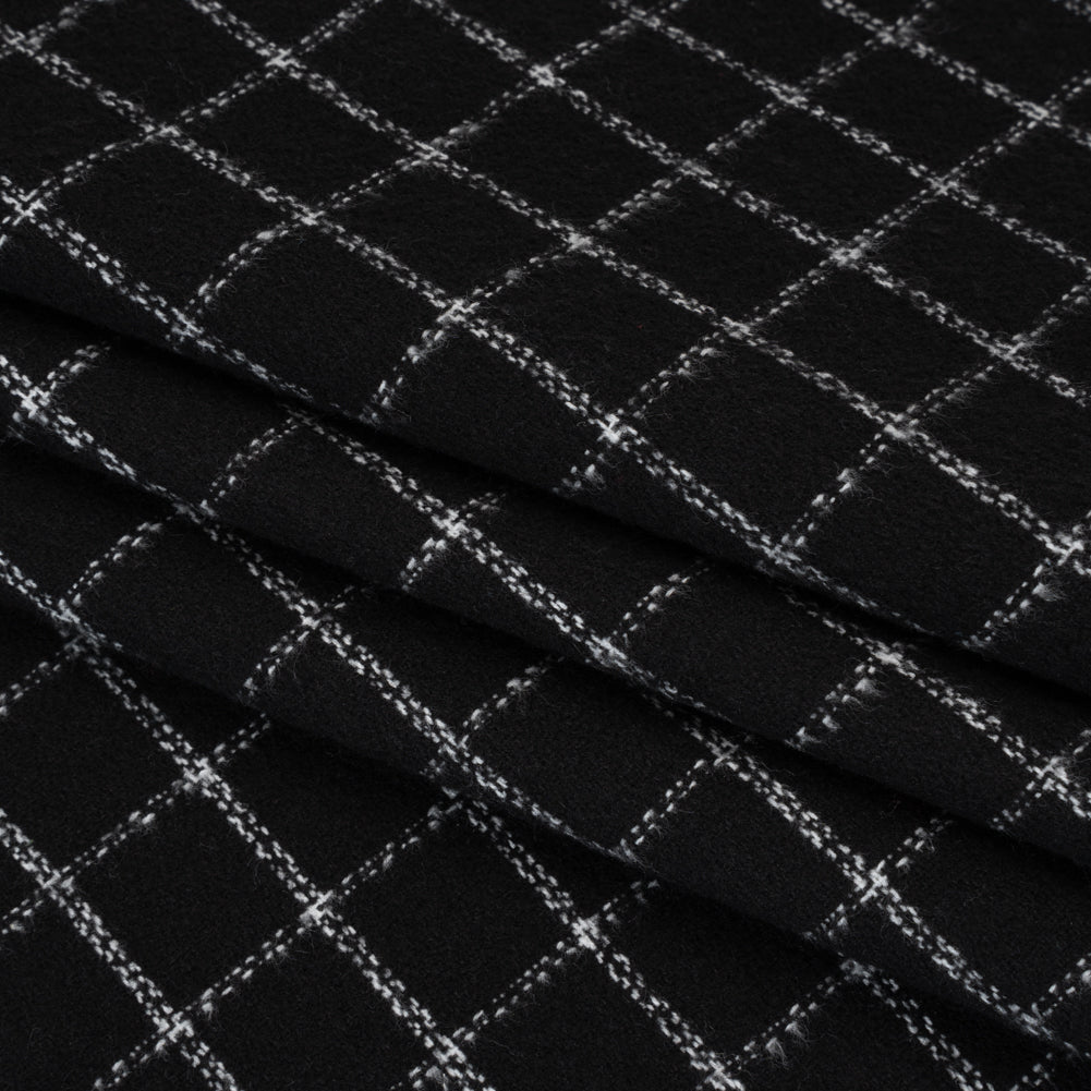 Yarn-Dyed Cotton Flannel - White on Black Windowpane Checks - Deadstock Folded Yarn-Dyed Cotton Flannel - White on Black Windowpane Checks - Deadstock Folded