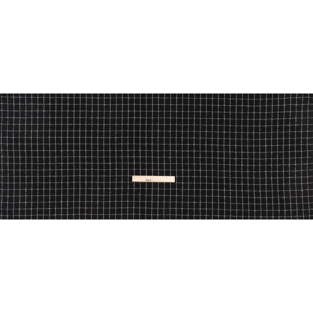 Yarn-Dyed Cotton Flannel - White on Black Windowpane Checks - Deadstock Full Yarn-Dyed Cotton Flannel - White on Black Windowpane Checks - Deadstock Full