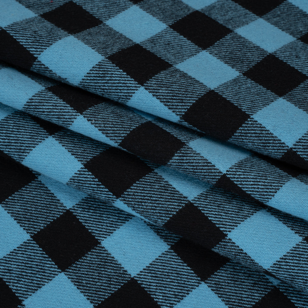 Yarn-Dyed Cotton Twill Flannel - Small Sky Blue and Black Buffalo Check - Folded Yarn-Dyed Cotton Twill Flannel - Small Sky Blue and Black Buffalo Check - Folded