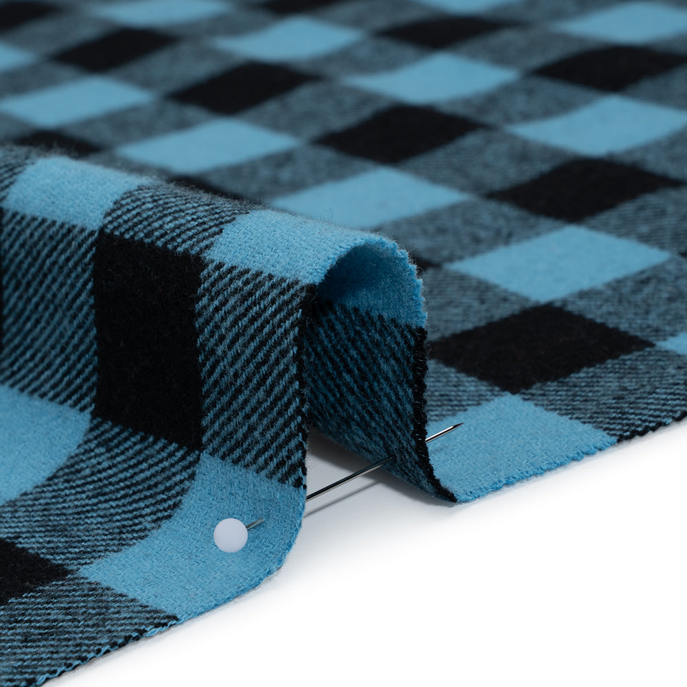 Yarn-Dyed Cotton Twill Flannel - Small Sky Blue and Black Buffalo Check - Detail Yarn-Dyed Cotton Twill Flannel - Small Sky Blue and Black Buffalo Check - Detail