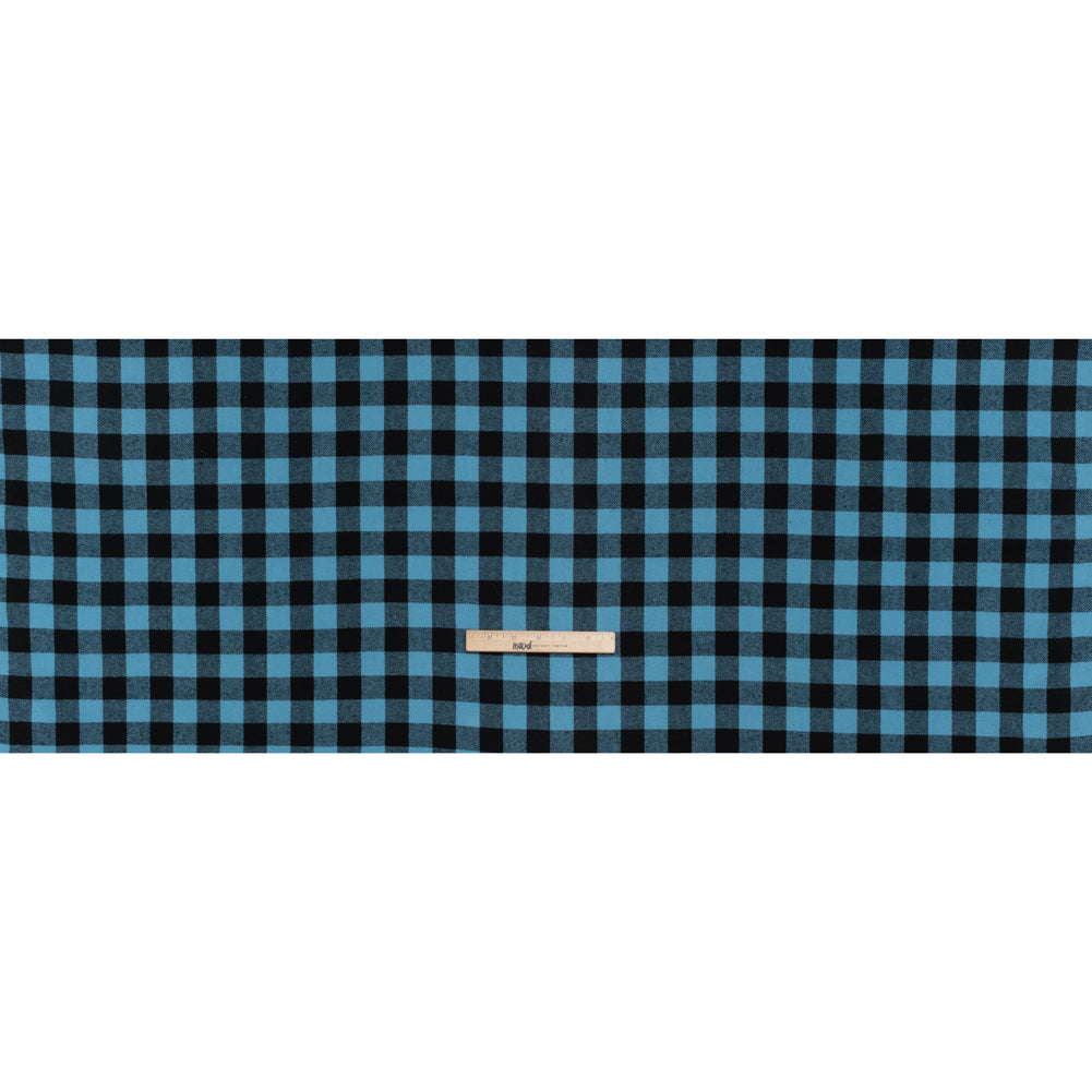 Yarn-Dyed Cotton Twill Flannel - Small Sky Blue and Black Buffalo Check - Full Yarn-Dyed Cotton Twill Flannel - Small Sky Blue and Black Buffalo Check - Full