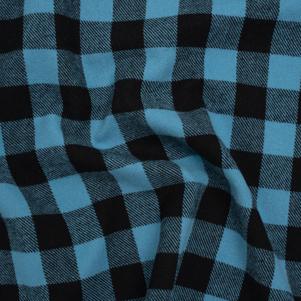 Yarn-Dyed Cotton Twill Flannel - Small Sky Blue and Black Buffalo Check Yarn-Dyed Cotton Twill Flannel - Small Sky Blue and Black Buffalo Check