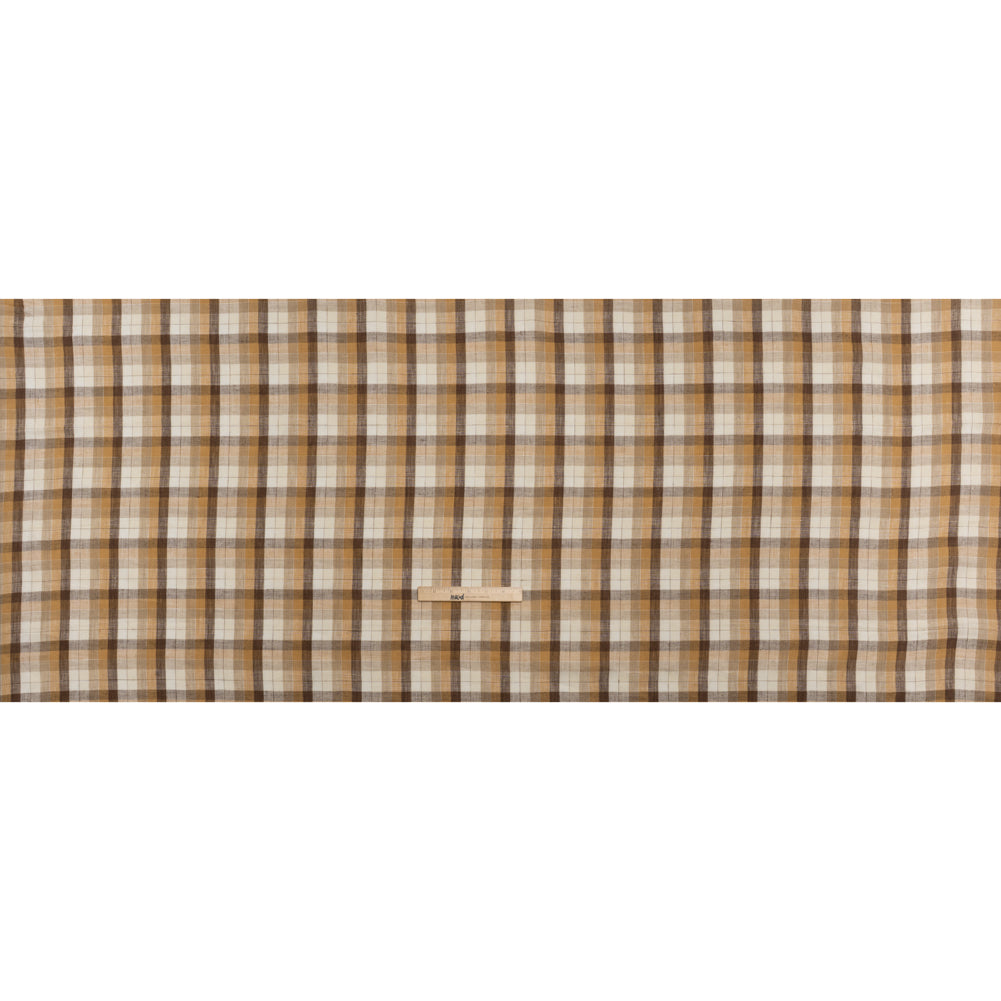 Medium Weight Linen Woven - Beige, Brown and Cream Plaid - Full Medium Weight Linen Woven - Beige, Brown and Cream Plaid - Full