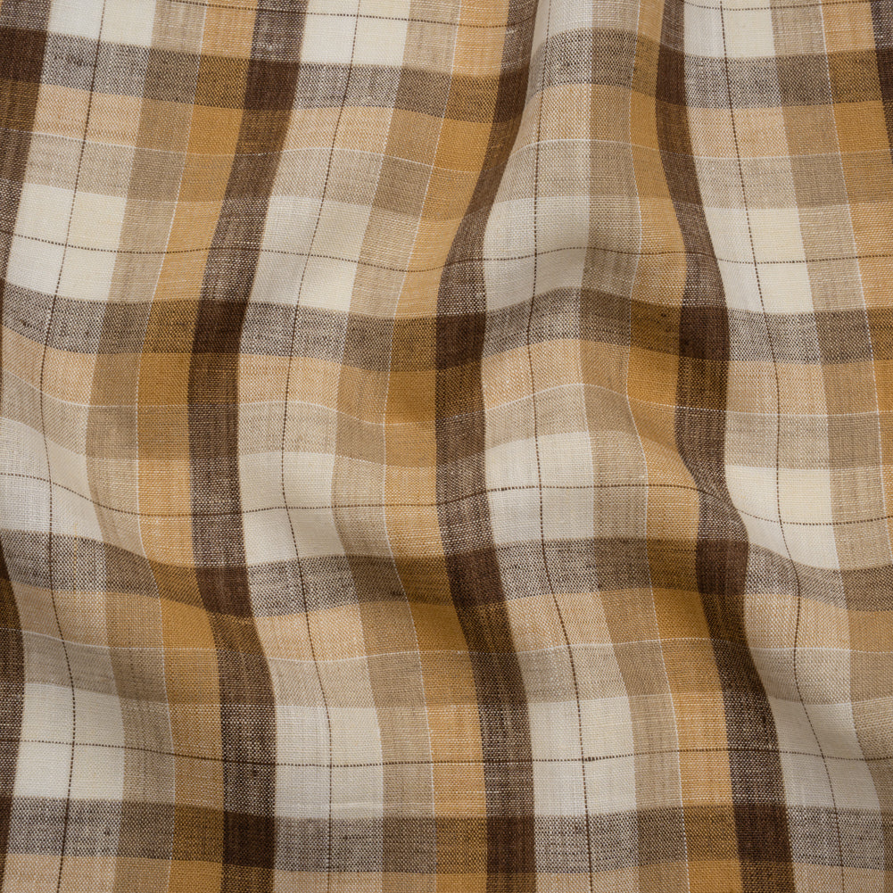 Medium Weight Linen Woven - Beige, Brown and Cream Plaid Medium Weight Linen Woven - Beige, Brown and Cream Plaid