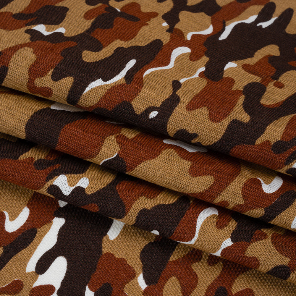 Medium Weight Linen Woven Print - Brown, Russet and Tan Camouflage - Folded Medium Weight Linen Woven Print - Brown, Russet and Tan Camouflage - Folded