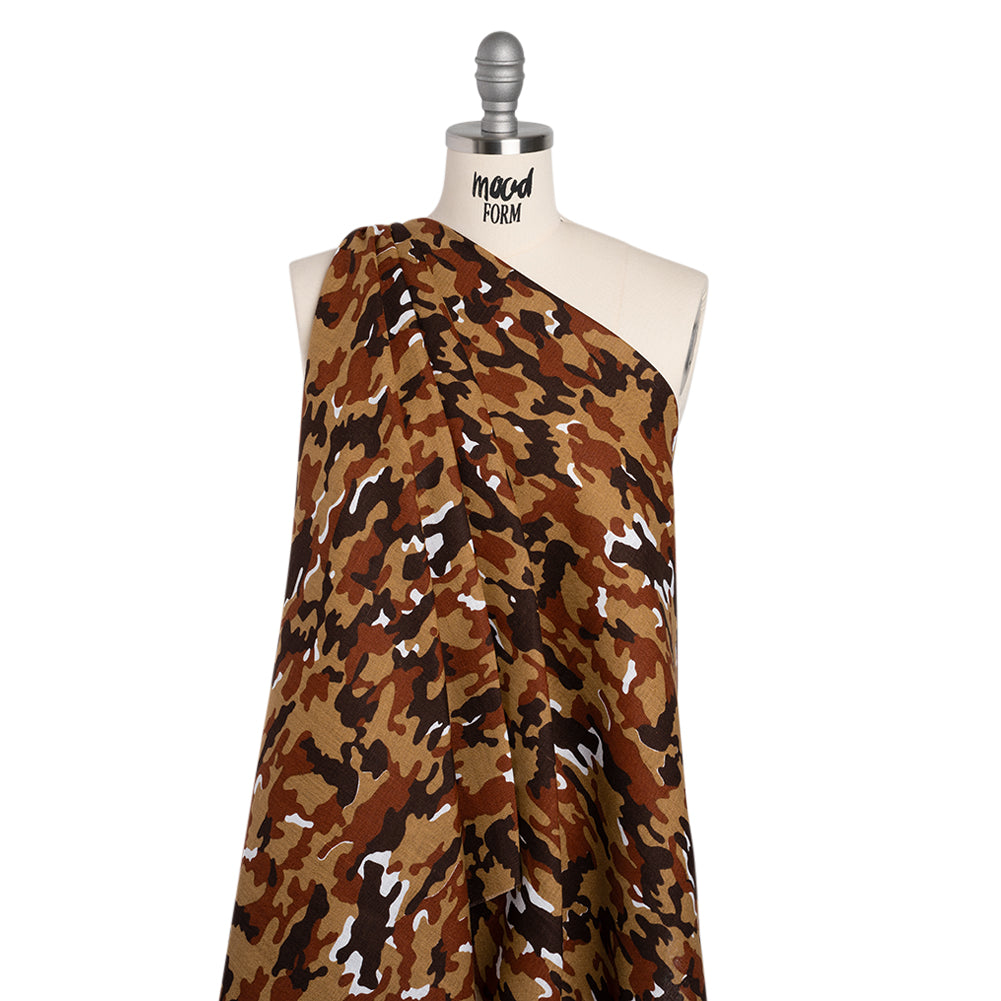 Medium Weight Linen Woven Print - Brown, Russet and Tan Camouflage - Drape Medium Weight Linen Woven Print - Brown, Russet and Tan Camouflage - Drape