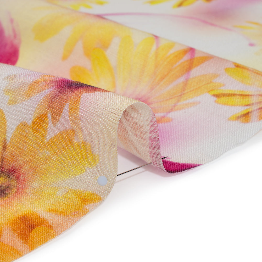 Medium Weight Linen Woven Print - Fuchsia Pink and Bright Yellow Sunflower Garden - Full - Image 4 of 6 Medium Weight Linen Woven Print - Fuchsia Pink and Bright Yellow Sunflower Garden - Full - Image 4 of 6