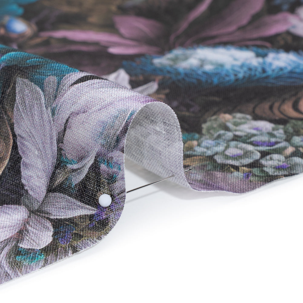 Medium Weight Linen Woven Print - Lilac, Dark Teal and Taupe Mythical Garden - Full - Image 4 of 6 Medium Weight Linen Woven Print - Lilac, Dark Teal and Taupe Mythical Garden - Full - Image 4 of 6