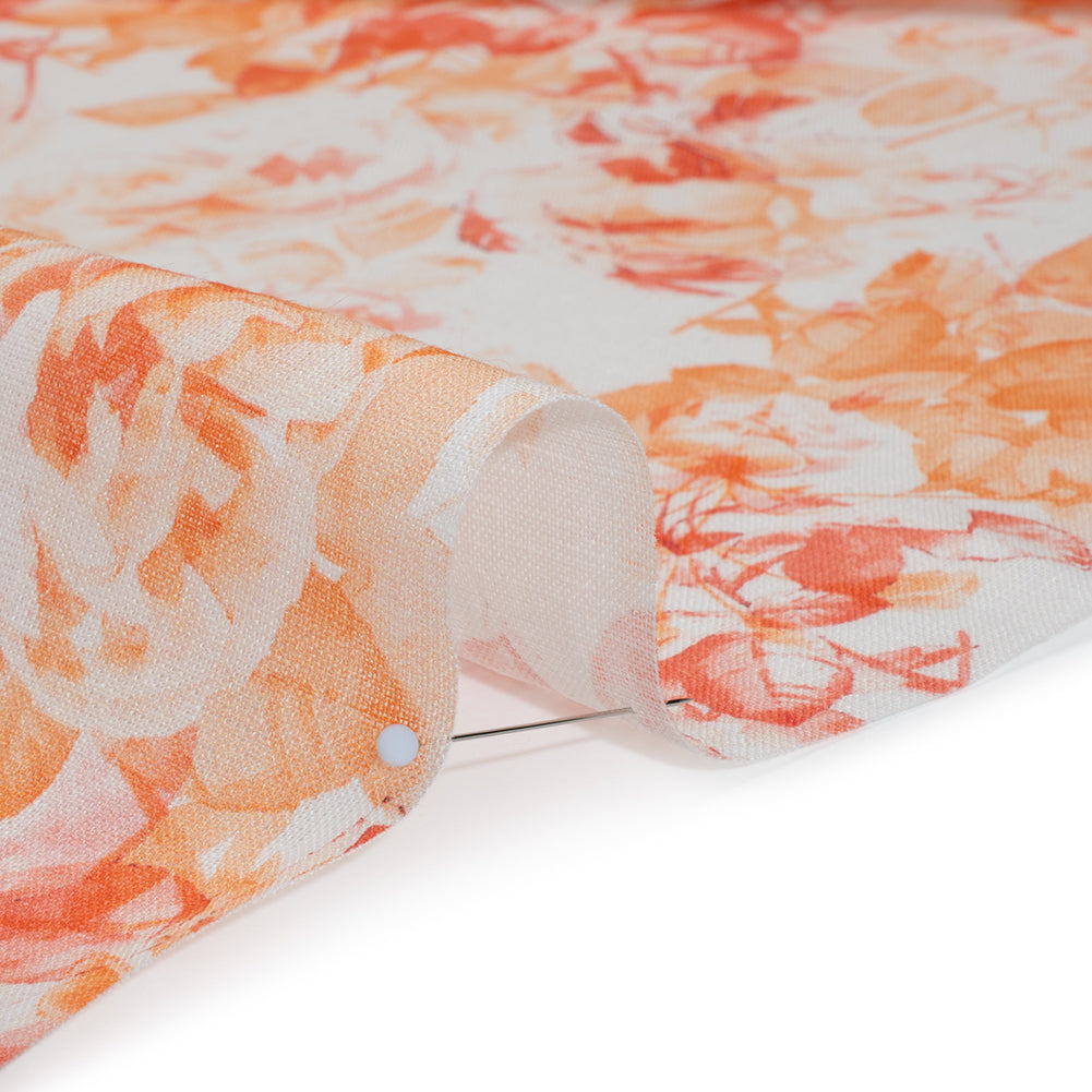 Medium Weight Linen Woven Print - Orange and Red on White Airy Leaves Full Medium Weight Linen Woven Print - Orange and Red on White Airy Leaves Full