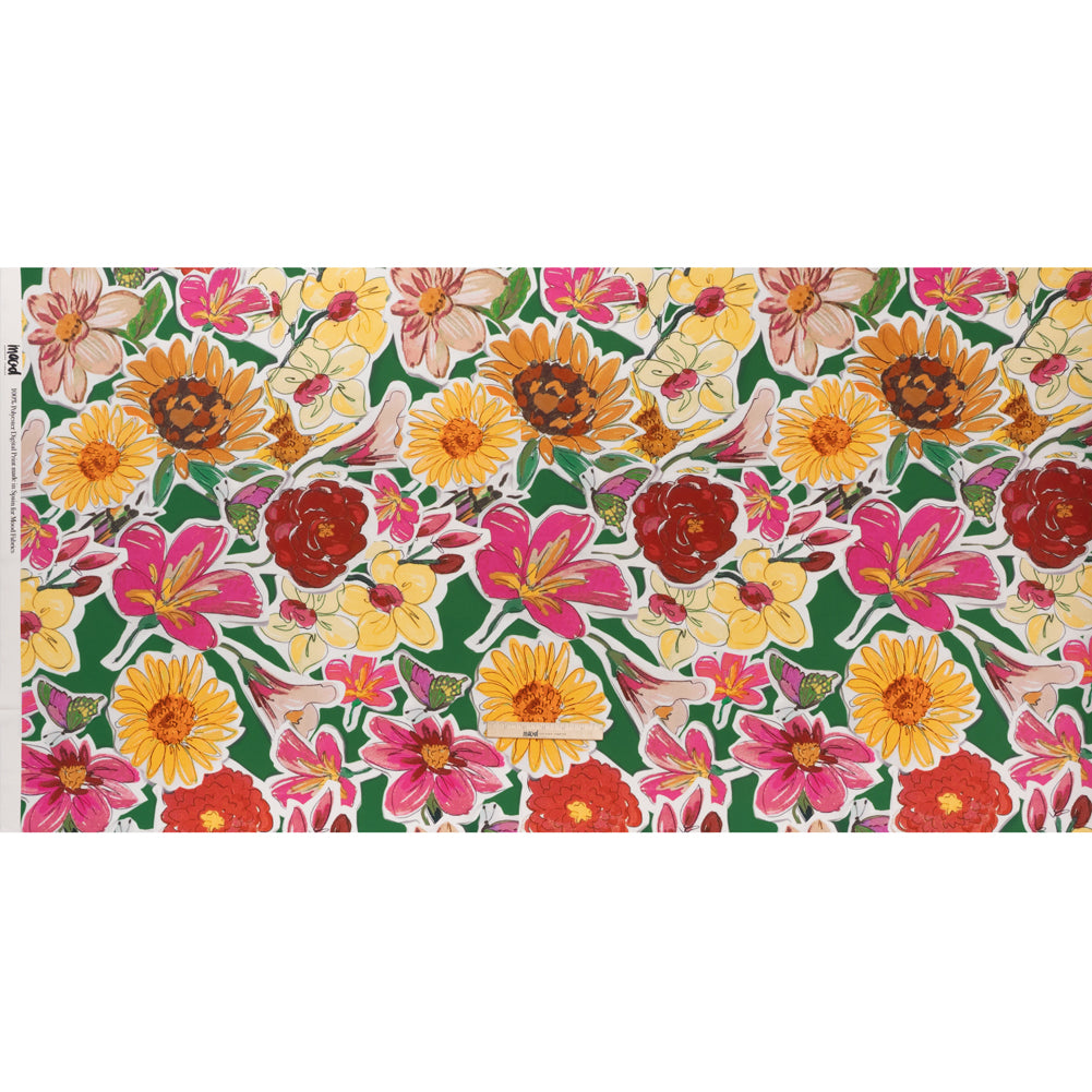 Polyester Satin - Green, Pink and Yellow Flower Sketches - Mood Exclusive Brushlight Blossoms Print Full Polyester Satin - Green, Pink and Yellow Flower Sketches - Mood Exclusive Brushlight Blossoms Print Full