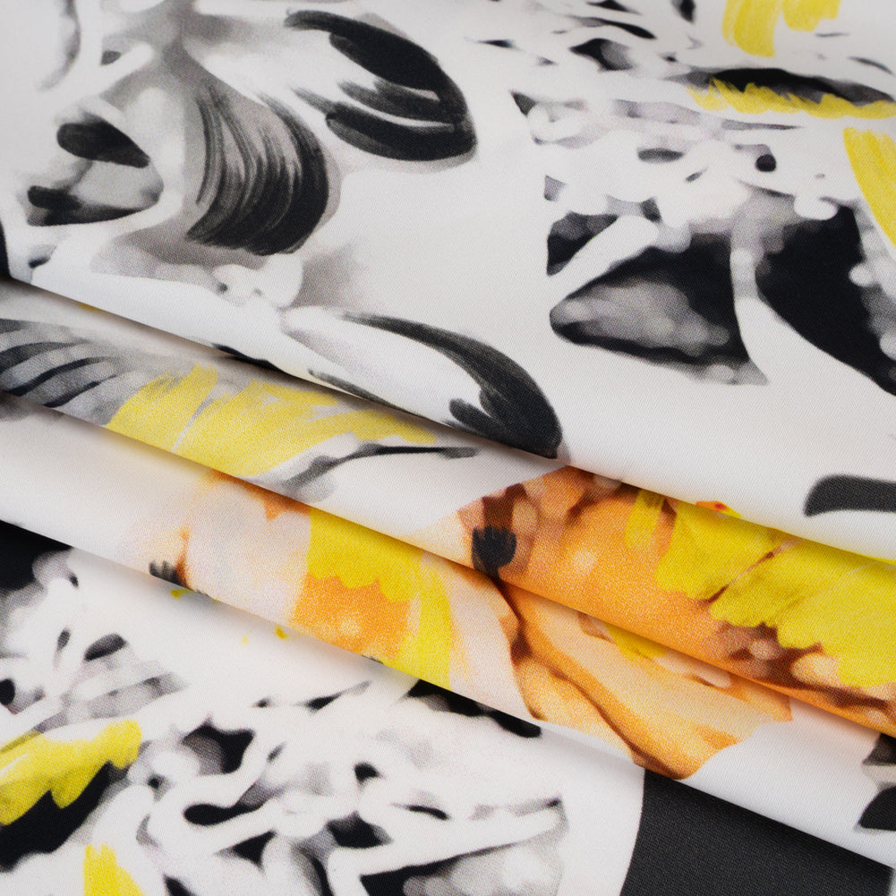 Polyester Satin - Black, White and Yellow Floral Negatives - Mood Exclusive Floral Exposure Print Folded Polyester Satin - Black, White and Yellow Floral Negatives - Mood Exclusive Floral Exposure Print Folded