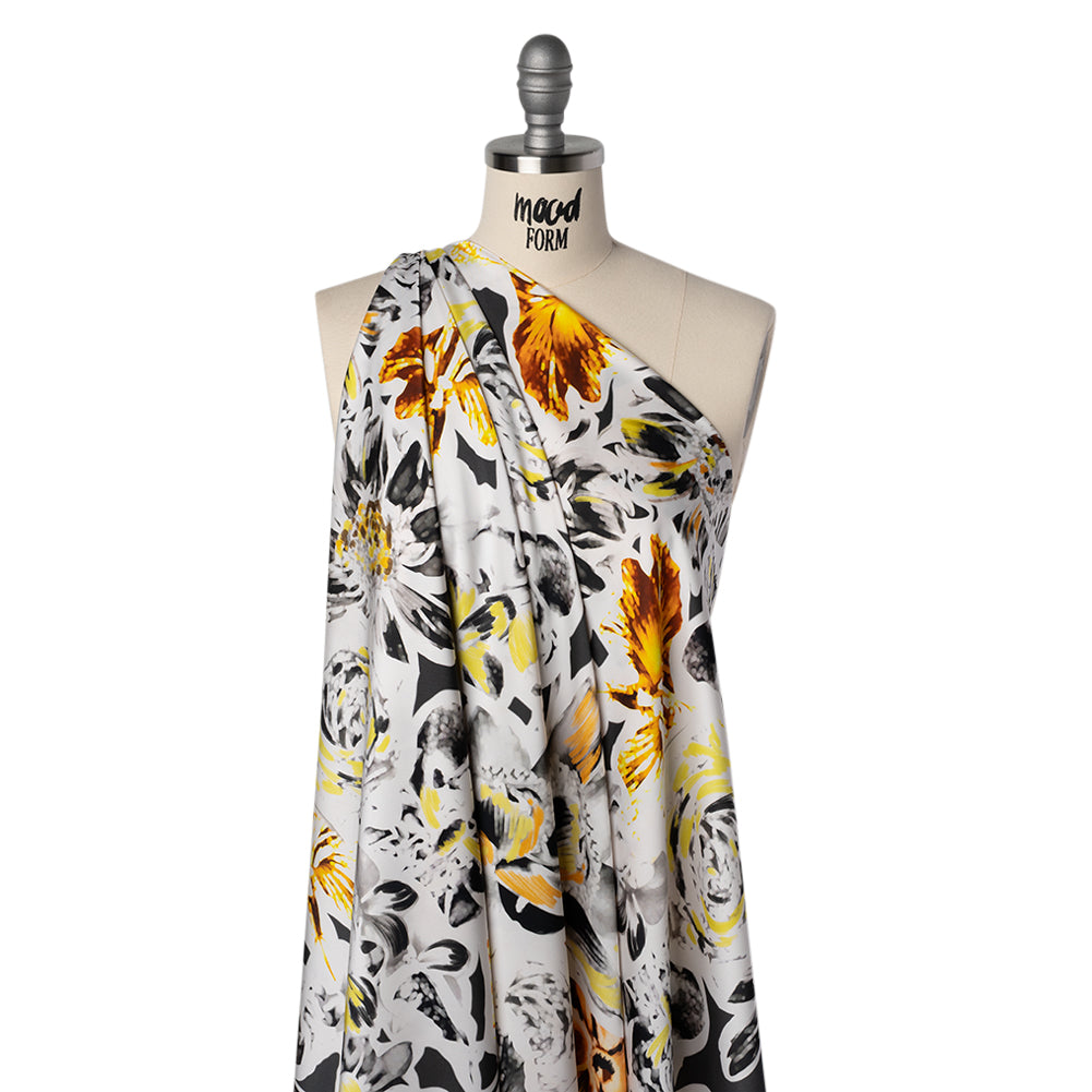 Polyester Satin - Black, White and Yellow Floral Negatives - Mood Exclusive Floral Exposure Print Drape Polyester Satin - Black, White and Yellow Floral Negatives - Mood Exclusive Floral Exposure Print Drape