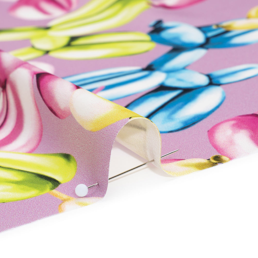 Polyester Satin - Lime Green, Blue and Light Purple Small Balloon Dogs - Mood Exclusive Puff Pups Print - Detail Polyester Satin - Lime Green, Blue and Light Purple Small Balloon Dogs - Mood Exclusive Puff Pups Print - Detail