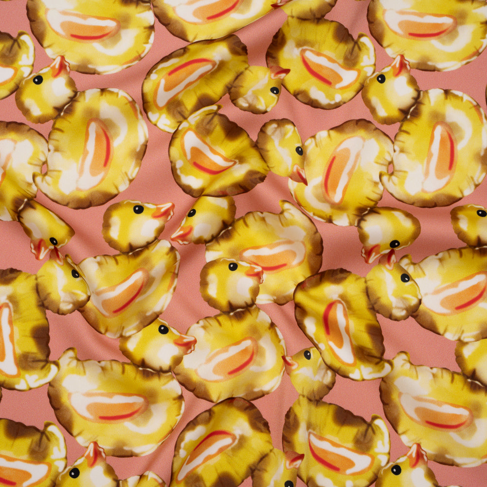 Polyester Satin - Yellow and Rose Pink Small Rubber Ducky Balloons - Mood Exclusive Puffed Pond Print Polyester Satin - Yellow and Rose Pink Small Rubber Ducky Balloons - Mood Exclusive Puffed Pond Print