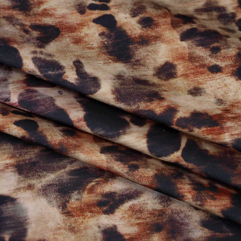 Polyester Satin - Black, Russet and Beige Abstract Animal-Like Spots - Mood Exclusive Savanna Blur Print - Folded Polyester Satin - Black, Russet and Beige Abstract Animal-Like Spots - Mood Exclusive Savanna Blur Print - Folded