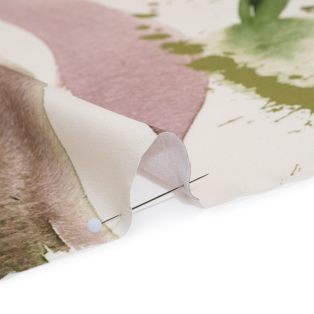 Polyester Satin - Forest Green, Plum Purple and Tangerine Abstract Watercolor Ribbons - Mood Exclusive Fluid Strokes Print - Detail Polyester Satin - Forest Green, Plum Purple and Tangerine Abstract Watercolor Ribbons - Mood Exclusive Fluid Strokes Print - Detail