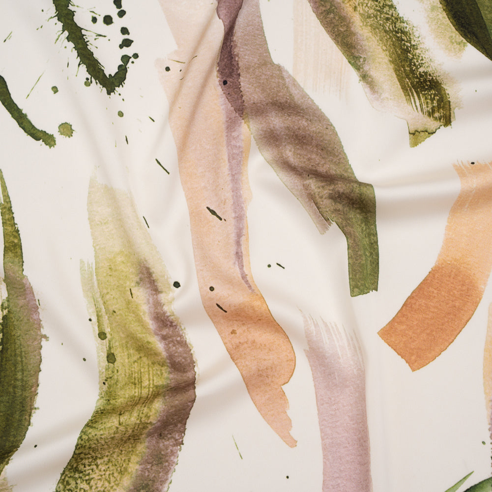 Polyester Satin - Forest Green, Plum Purple and Tangerine Abstract Watercolor Ribbons - Mood Exclusive Fluid Strokes Print Polyester Satin - Forest Green, Plum Purple and Tangerine Abstract Watercolor Ribbons - Mood Exclusive Fluid Strokes Print