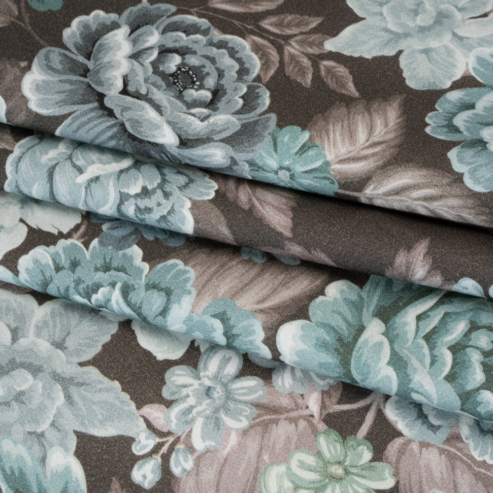 Brushed Cotton Woven - Light Blue, Seafoam and Taupe Flower Garden - Mood Exclusive Soft Bloom Print - Folded Brushed Cotton Woven - Light Blue, Seafoam and Taupe Flower Garden - Mood Exclusive Soft Bloom Print - Folded