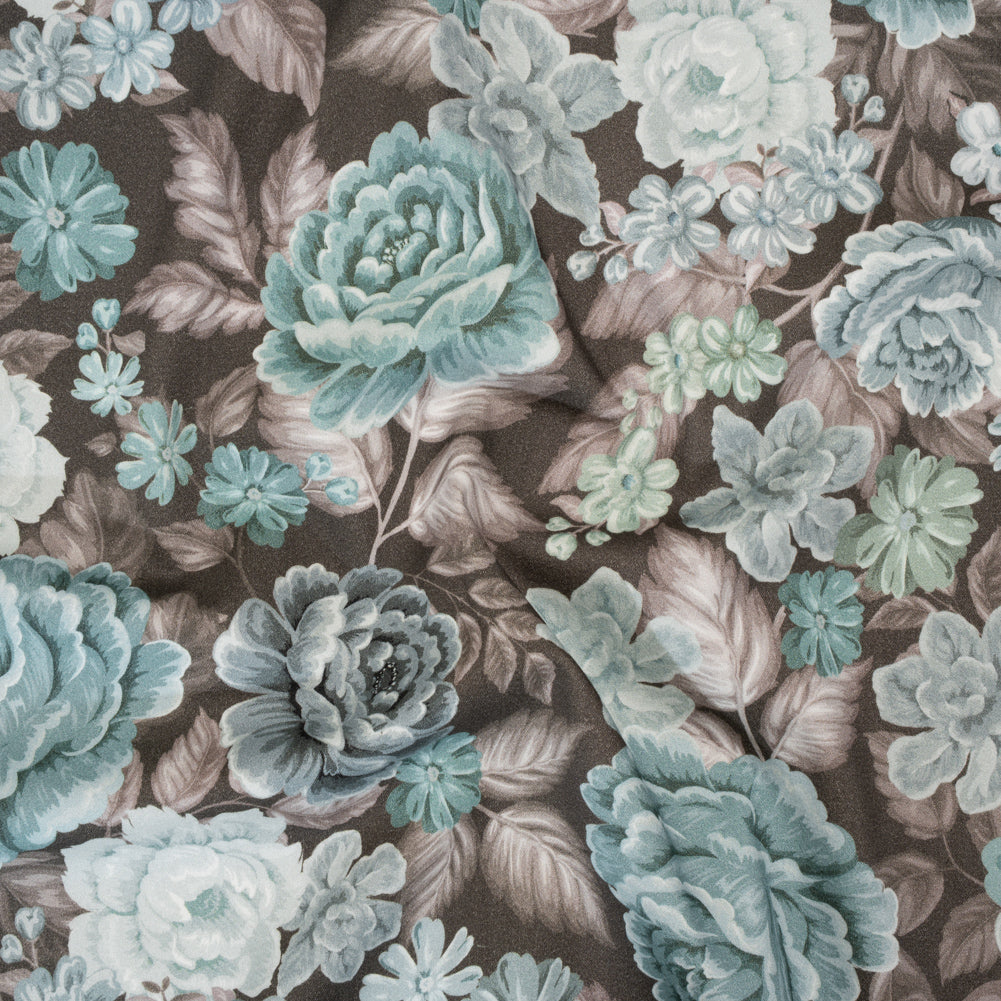 Brushed Cotton Woven - Light Blue, Seafoam and Taupe Flower Garden - Mood Exclusive Soft Bloom Print Brushed Cotton Woven - Light Blue, Seafoam and Taupe Flower Garden - Mood Exclusive Soft Bloom Print
