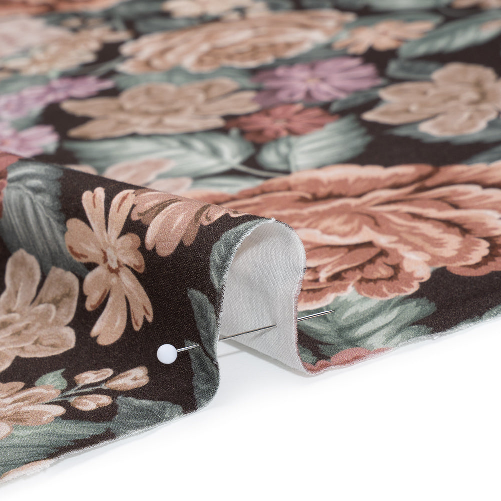 Brushed Cotton Woven - Light Pink, Soft Green and Black Flower Garden - Mood Exclusive Soft Bloom Print - Detail Brushed Cotton Woven - Light Pink, Soft Green and Black Flower Garden - Mood Exclusive Soft Bloom Print - Detail