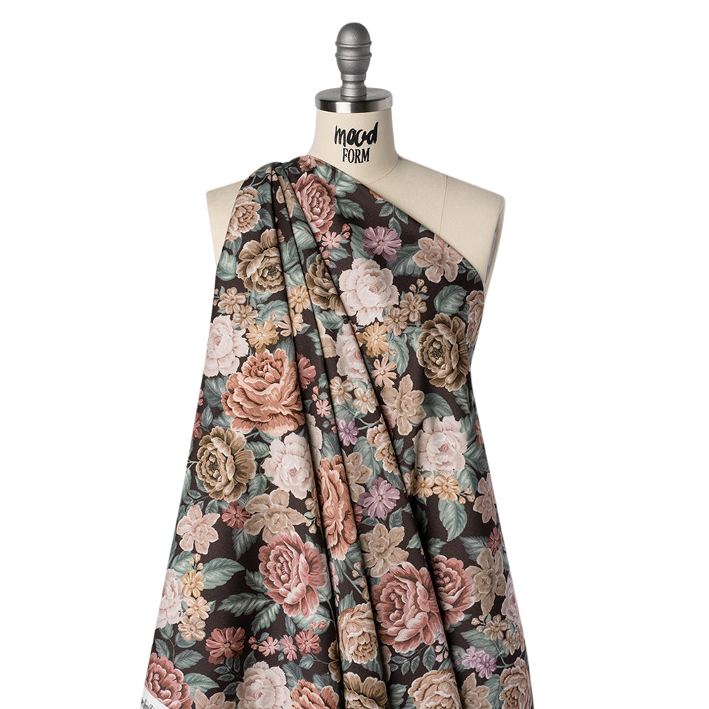 Brushed Cotton Woven - Light Pink, Soft Green and Black Flower Garden - Mood Exclusive Soft Bloom Print - Drape Brushed Cotton Woven - Light Pink, Soft Green and Black Flower Garden - Mood Exclusive Soft Bloom Print - Drape