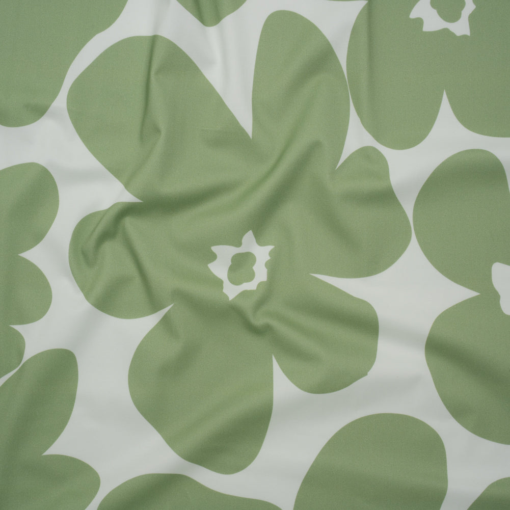 Brushed Cotton Woven - White and Sage Green Big Simple Flowers - Mood Exclusive Floral Figures Print Brushed Cotton Woven - White and Sage Green Big Simple Flowers - Mood Exclusive Floral Figures Print