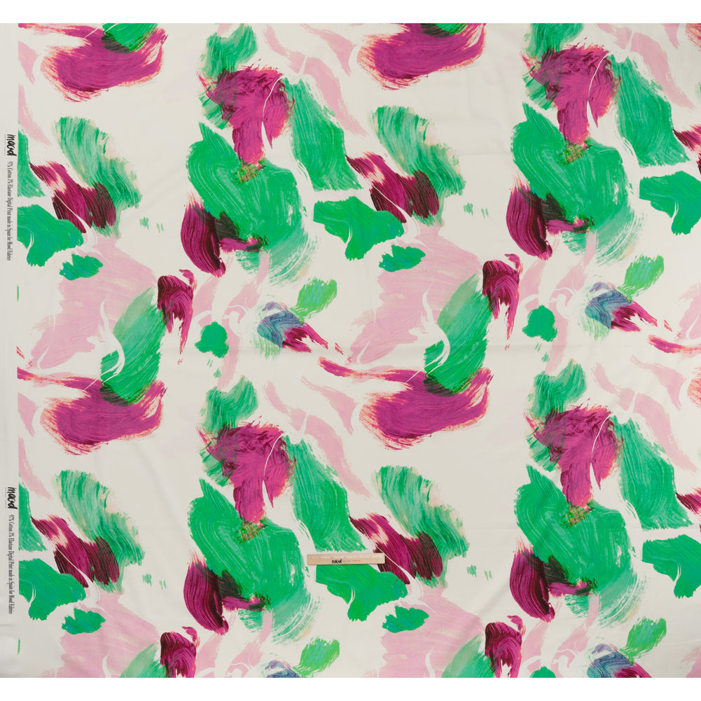 Brushed Cotton Woven - Emerald, Fuchsia and Pale Pink Big Brush Strokes - Mood Exclusive Color Study Print - Full Brushed Cotton Woven - Emerald, Fuchsia and Pale Pink Big Brush Strokes - Mood Exclusive Color Study Print - Full