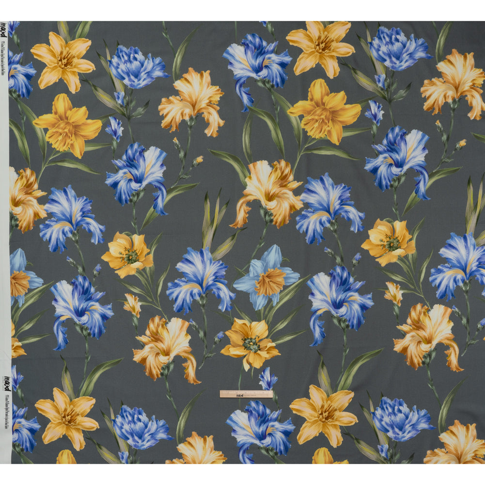 Brushed Cotton Woven - Golden Yellow, Blue and Gray Big Lilies - Mood Exclusive Language of Lilies Print Full Brushed Cotton Woven - Golden Yellow, Blue and Gray Big Lilies - Mood Exclusive Language of Lilies Print Full