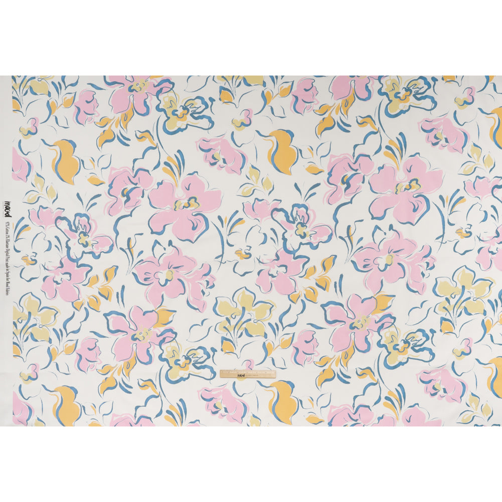 Brushed Cotton Woven - Baby Pink, Light Blue and Creamsicle Ink Brush Flowers - Mood Exclusive Pastel Botanica Print - Full Brushed Cotton Woven - Baby Pink, Light Blue and Creamsicle Ink Brush Flowers - Mood Exclusive Pastel Botanica Print - Full