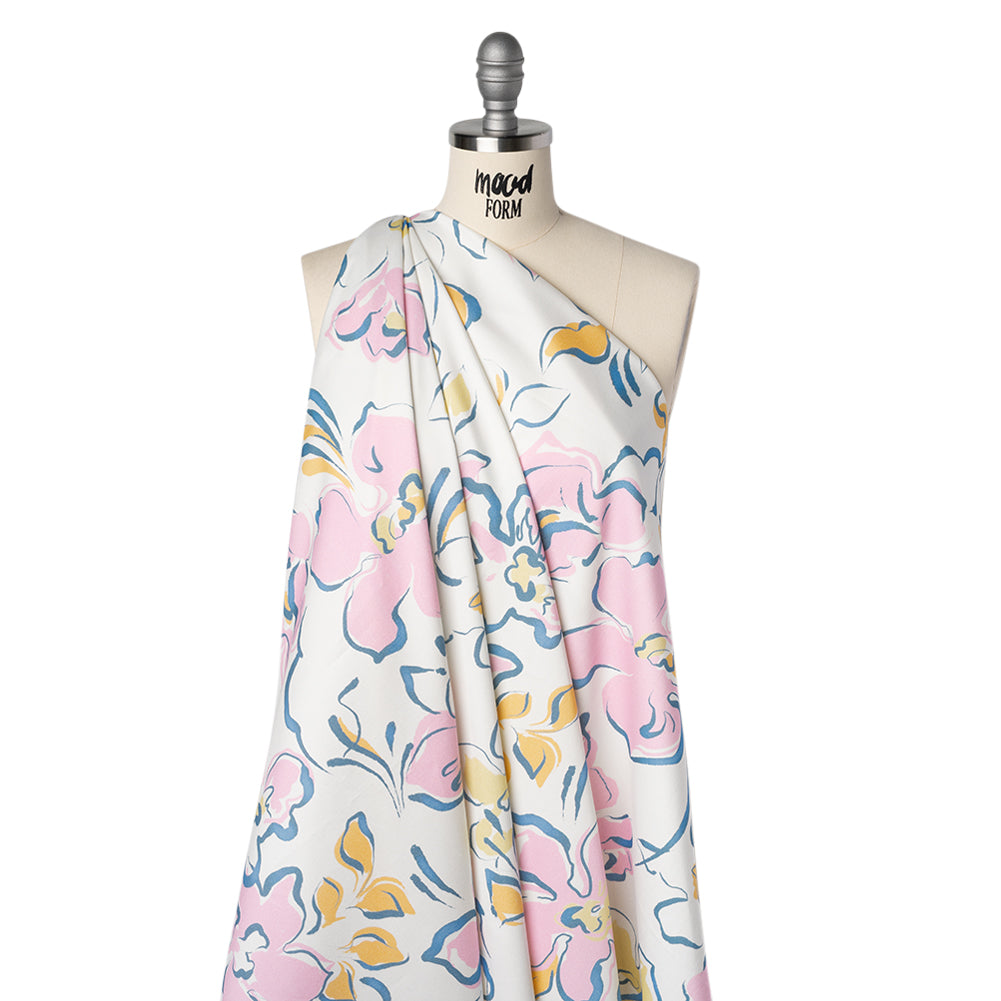 Brushed Cotton Woven - Baby Pink, Light Blue and Creamsicle Ink Brush Flowers - Mood Exclusive Pastel Botanica Print - Drape Brushed Cotton Woven - Baby Pink, Light Blue and Creamsicle Ink Brush Flowers - Mood Exclusive Pastel Botanica Print - Drape
