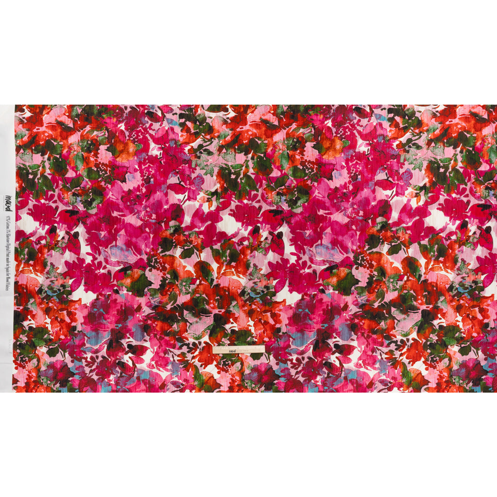 Brushed Cotton Woven - Fuchsia Pink, Red and Light Blue Striated Painted Flowers - Mood Exclusive Painter’s Bouquet Print - Full Brushed Cotton Woven - Fuchsia Pink, Red and Light Blue Striated Painted Flowers - Mood Exclusive Painter’s Bouquet Print - Full