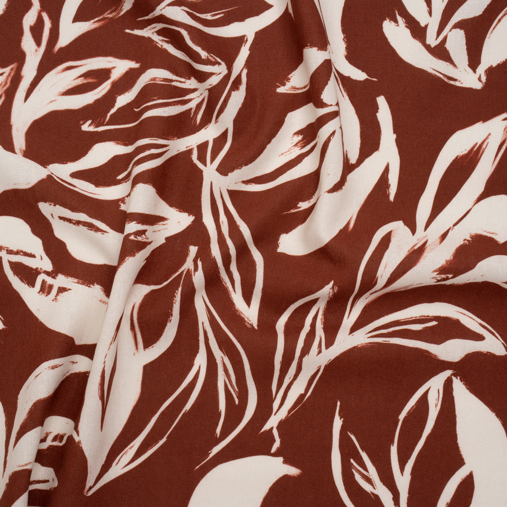 Linen and Rayon Woven - Russet Brown and Cream Sketched Flowers - Mood Exclusive Sketchbook Garden Print Linen and Rayon Woven - Russet Brown and Cream Sketched Flowers - Mood Exclusive Sketchbook Garden Print
