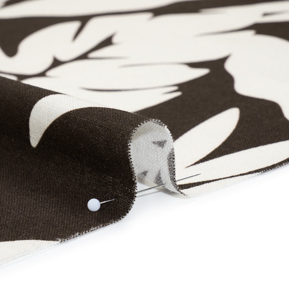 Linen and Rayon Woven - Chocolate Brown and Ivory Leaf Silhouettes - Mood Exclusive Neutral Nature Print Detail Linen and Rayon Woven - Chocolate Brown and Ivory Leaf Silhouettes - Mood Exclusive Neutral Nature Print Detail