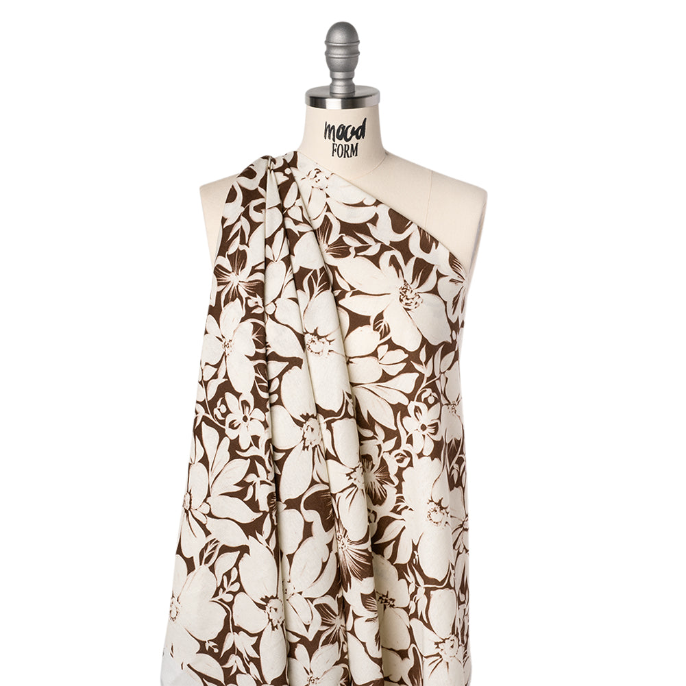 Linen and Rayon Woven - Brown and Ivory Floral - Mood Exclusive Sepia Bloom Print - Drape Linen and Rayon Woven - Brown and Ivory Floral - Mood Exclusive Sepia Bloom Print - Drape