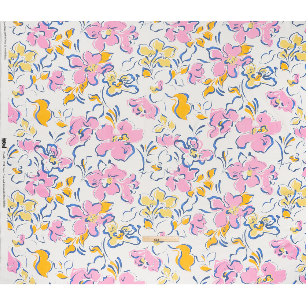 Linen and Rayon Woven - Baby Pink, Light Blue and Creamsicle Ink Brush Flowers - Mood Exclusive Pastel Botanica Print - Full Linen and Rayon Woven - Baby Pink, Light Blue and Creamsicle Ink Brush Flowers - Mood Exclusive Pastel Botanica Print - Full