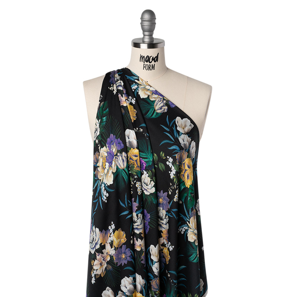 Rayon Challis - Blue, Purple and Yellow Tropical Flowers - Mood Exclusive Island Bloom Print Drape Rayon Challis - Blue, Purple and Yellow Tropical Flowers - Mood Exclusive Island Bloom Print Drape