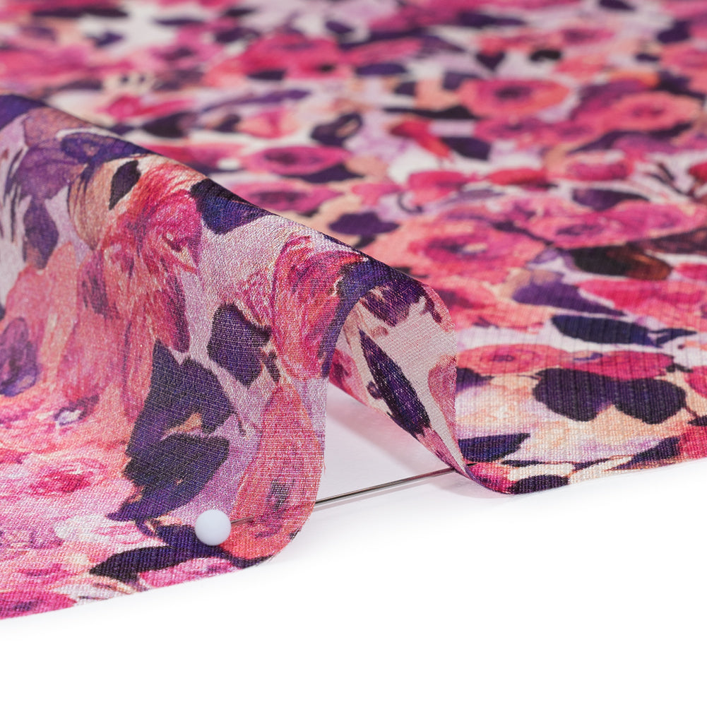 Silk Birdseye Pique Voile Print Made in Italy - Pink, Dark Purple and Lavender Watercolor Roses - Deadstock - Full - Image 4 of 5 Silk Birdseye Pique Voile Print Made in Italy - Pink, Dark Purple and Lavender Watercolor Roses - Deadstock - Full - Image 4 of 5
