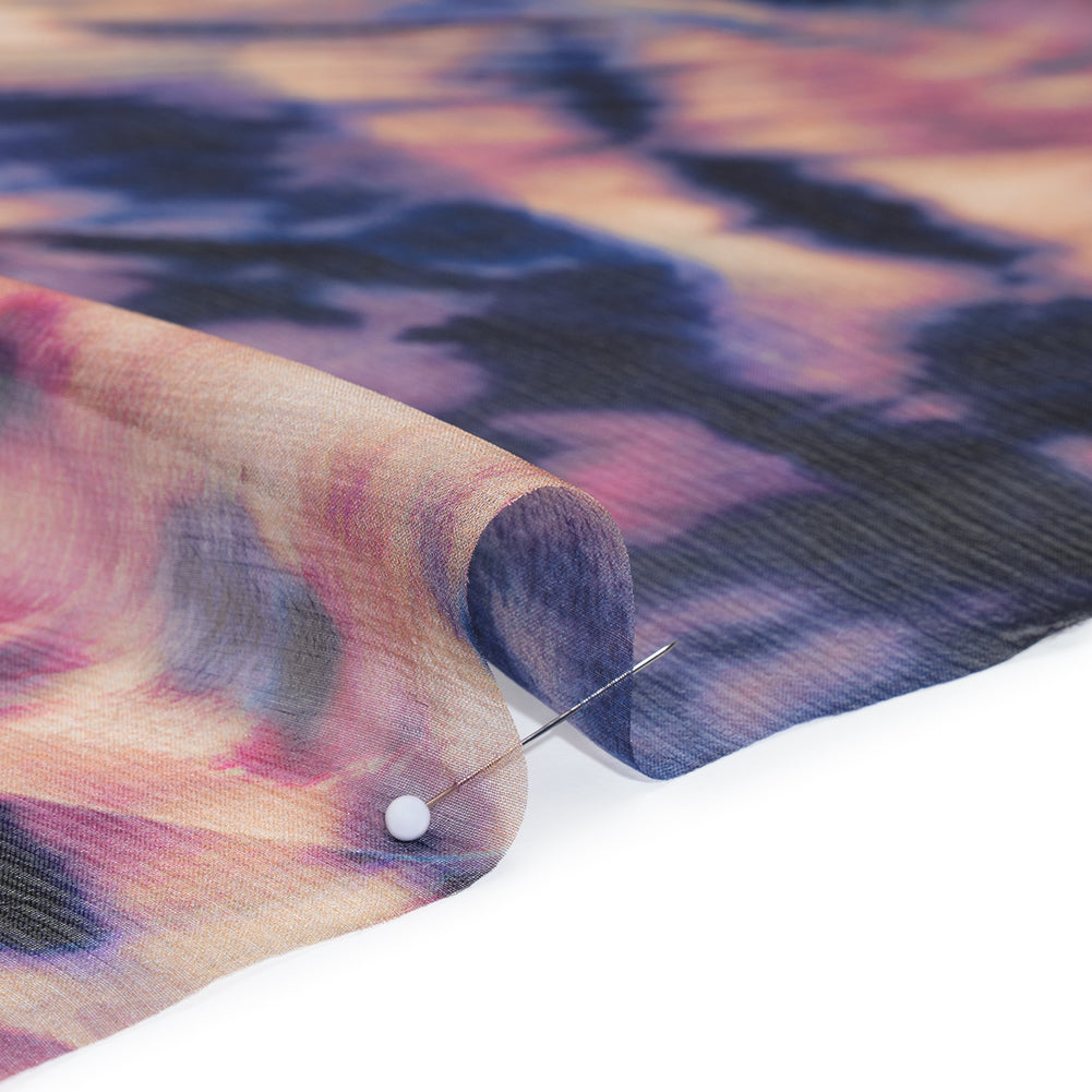 Silk Voile Print Made in Italy - Pink, Purple and Indigo Abstract - Deadstock Full Silk Voile Print Made in Italy - Pink, Purple and Indigo Abstract - Deadstock Full