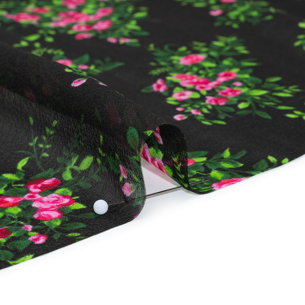 Silk Voile Print Made in Italy - Black, Green and Pink Flower Bunches - Deadstock - Full - Image 4 of 5 Silk Voile Print Made in Italy - Black, Green and Pink Flower Bunches - Deadstock - Full - Image 4 of 5