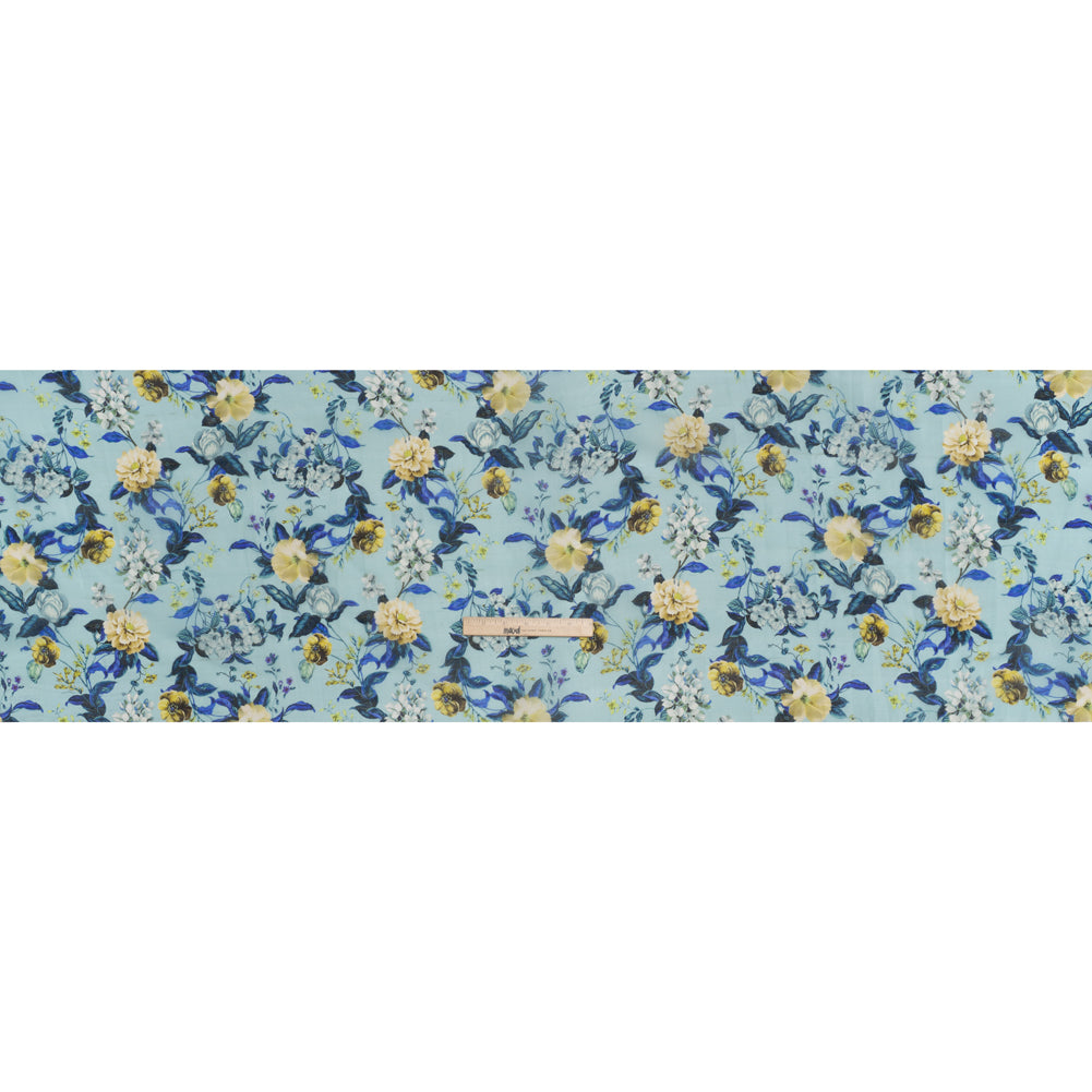 Slubbed Raw Silk Organza Print Made in Italy - Sky Blue, Ultramarine and Yellow Floral - Deadstock - Full - Image 5 of 5 Slubbed Raw Silk Organza Print Made in Italy - Sky Blue, Ultramarine and Yellow Floral - Deadstock - Full - Image 5 of 5