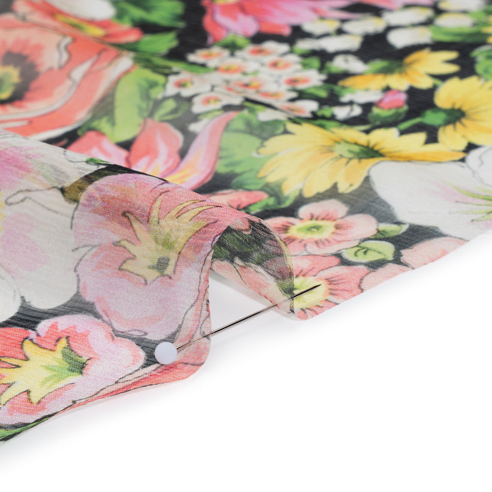 Silk Voile Print Made in Italy - Pink, Yellow and Green Flower Garden - Deadstock - Full - Image 4 of 5 Silk Voile Print Made in Italy - Pink, Yellow and Green Flower Garden - Deadstock - Full - Image 4 of 5