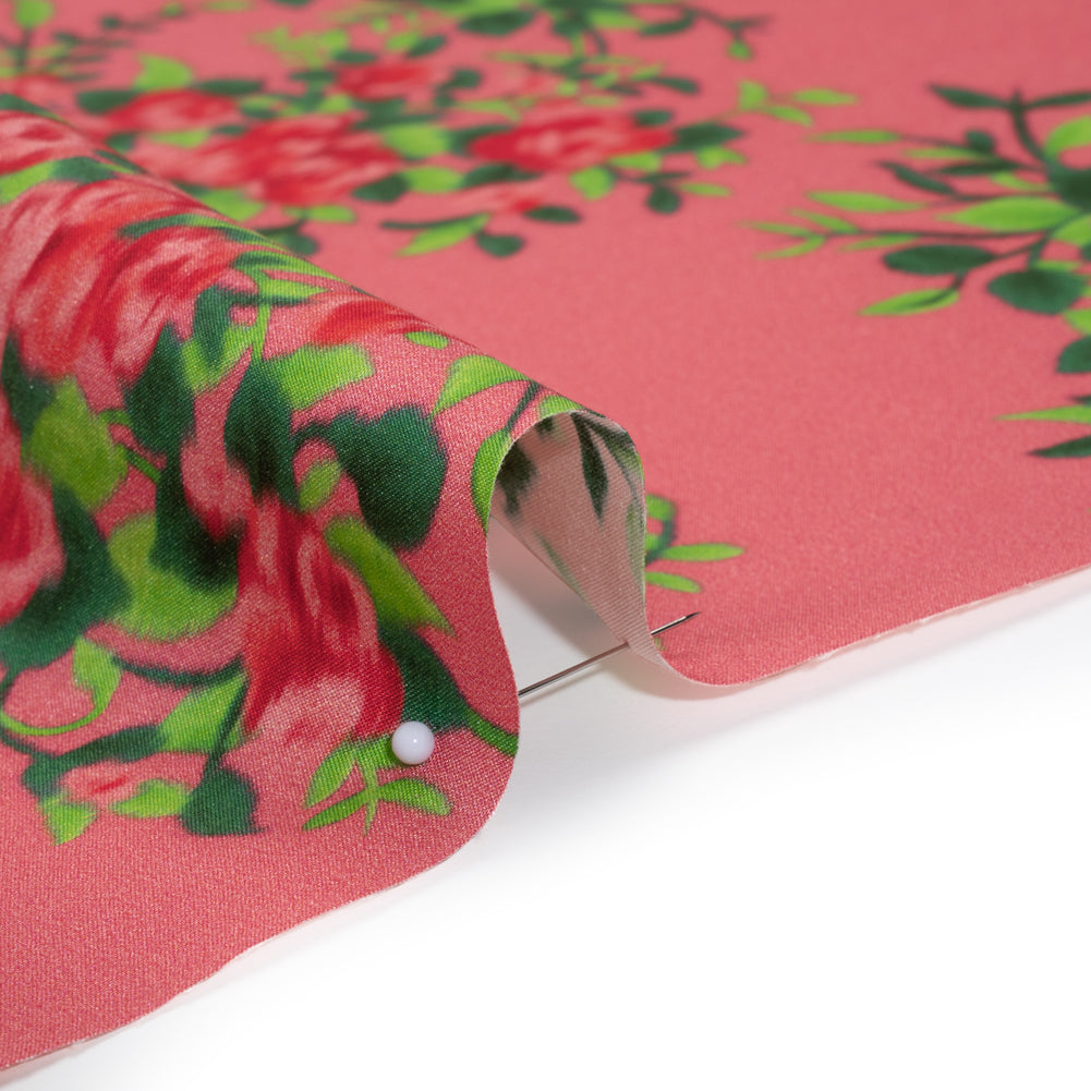 Silk Woven Print Made in Italy - Rose Pink, Red and Green Flower Bunches - Deadstock - Full - Image 4 of 5 Silk Woven Print Made in Italy - Rose Pink, Red and Green Flower Bunches - Deadstock - Full - Image 4 of 5