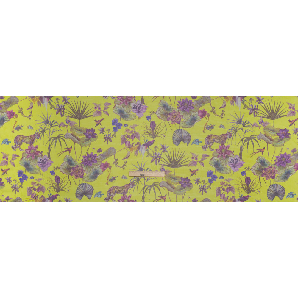 Silk Voile Print Made in Italy - Chartreuse Green, Purple and Blue Tropical Flora and Fauna - Deadstock - Full - Image 5 of 5 Silk Voile Print Made in Italy - Chartreuse Green, Purple and Blue Tropical Flora and Fauna - Deadstock - Full - Image 5 of 5